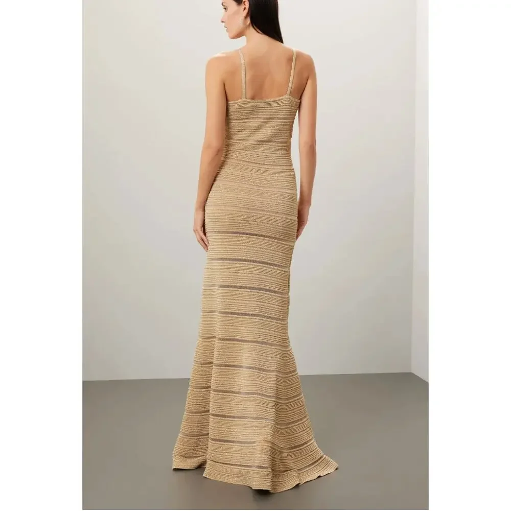 Herve Leger Gold Bandage Gown LARGE Mermaid Metallic Formal Party Designer $1590 - Picture 3 of 14